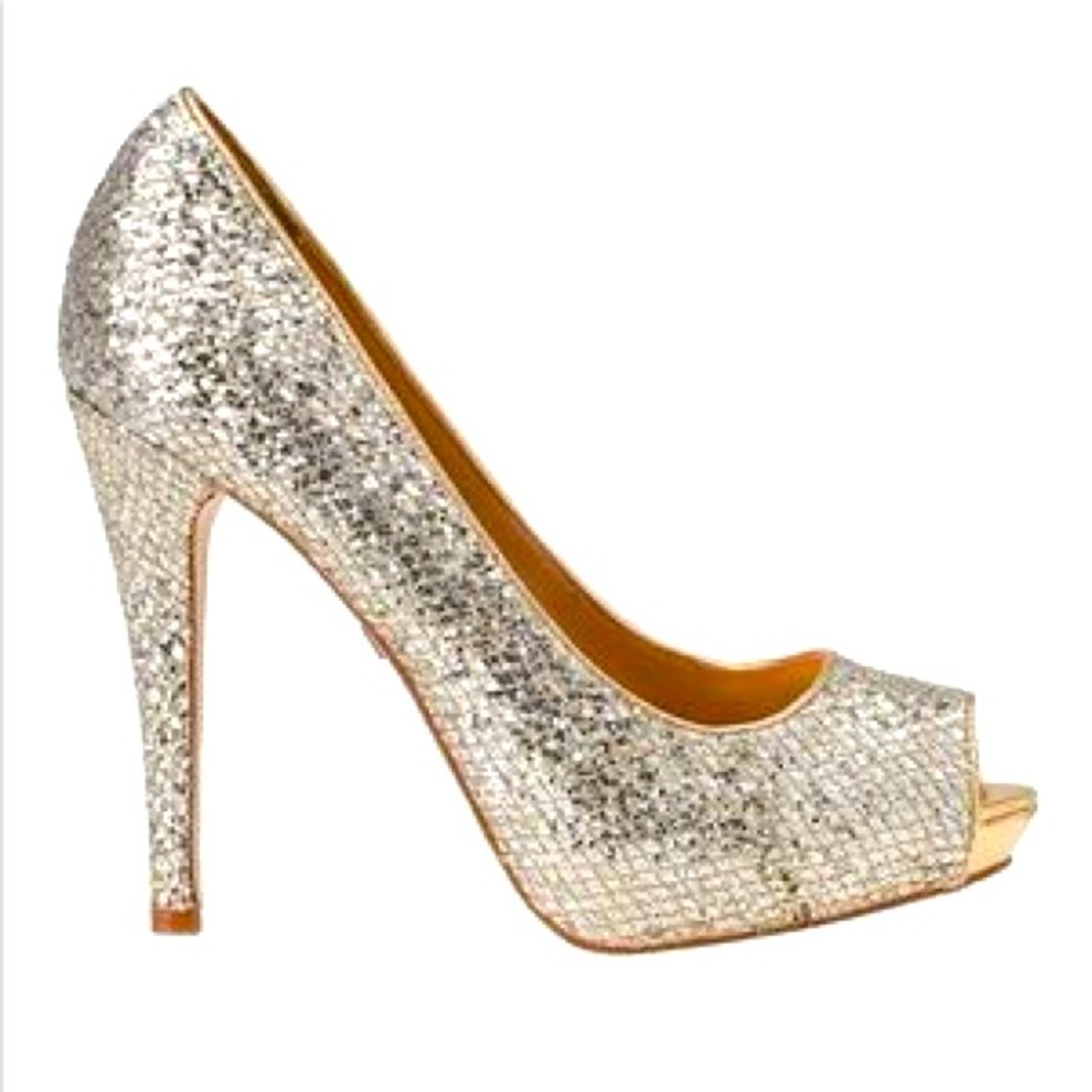 Badgley Misckha sparkle peep toe heels